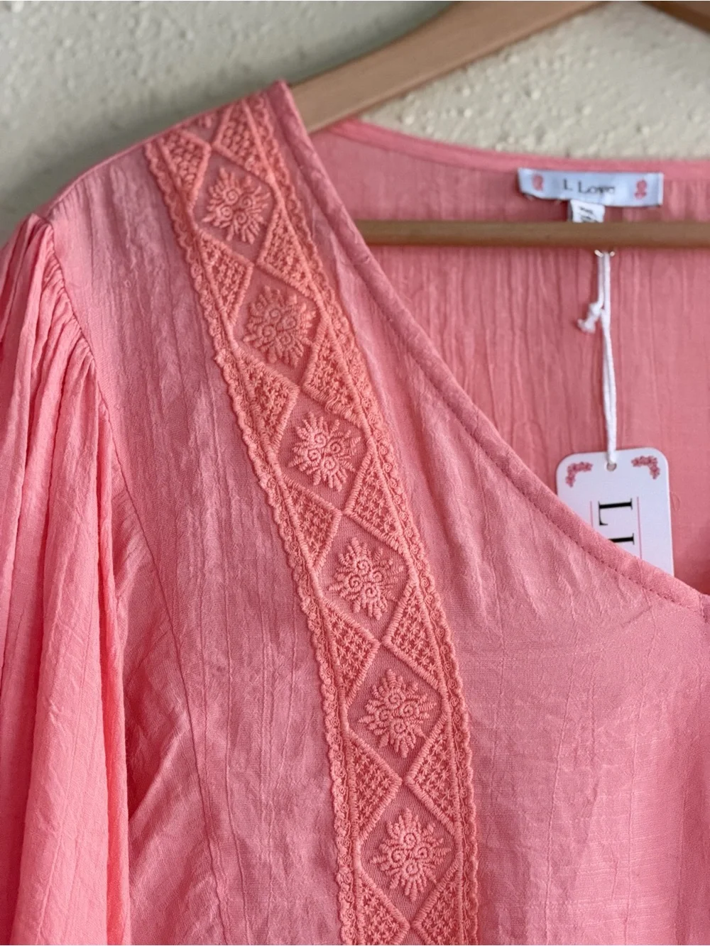 NEW | L Love | Coral Pink Boho Summer Long Sleeve Top - Size 3X - Picture 3 of 5